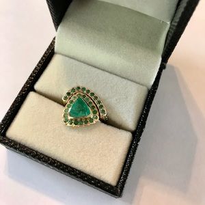 2+ ct Raw Emerald Halo & 14k Gold Ring Set